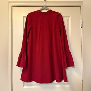 Lulus Mod Squad Red Wine Bell Sleeve Shift Dress with Bow